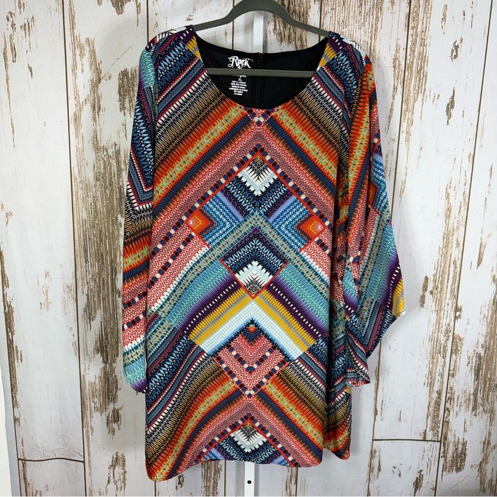 NWT Rock 47 Wrangler Colorful Geometric Mini Dress Boho. Size XL.
